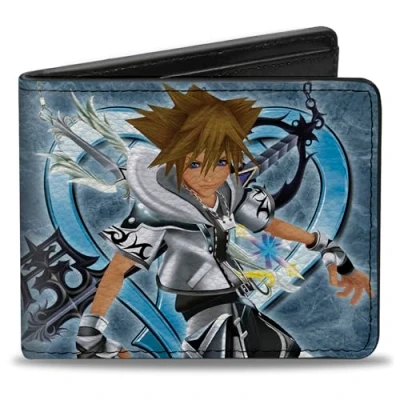 Abbildung von Buckle Down Herren Kingdom Hearts Ii Final Form Sora Pose/Logo/Keyblades Blues Reisezubehör Bi Fold Brieftasche, Mehrfarbig, Standard größe
