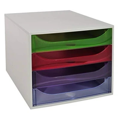 Abbildung von Exacompta 228699D Ablagebox Linicolor mit 4 Schubladen für DIN A4+ Dokumente. Ecobox hoher Kapazität mehr Platz auf dem Schreibtisch Big Box Graubunt