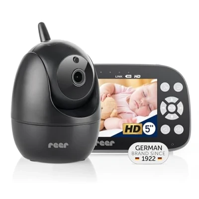 Abbildung von reer BabyCam Pro HD Move Digitales Video Babyphone mit FHSS Technologie Großer 5&quot; Bildschirm 300m Reichweite schwenk &amp; neigbare Kamera Nachtsicht und 4 fach Zoom