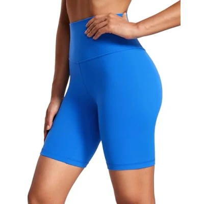 Abbildung von CRZ Yoga Damen Butterluxe Kurze Sporthose Laufshorts Sommer Radlerhose High Waist Fitness Shorts 20cm Funkelndes Blau 44