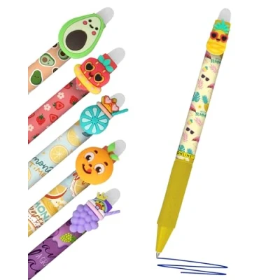 Abbildung von Online magiXX, 6x Radierstift Fun Fruits I Gelschreiber blau radierbar mit 0,7mm Strichstärke Tintenroller zum Schreibenlernen, Büro kompatibel Frixion Mine Radierbarer Kugelschreiber