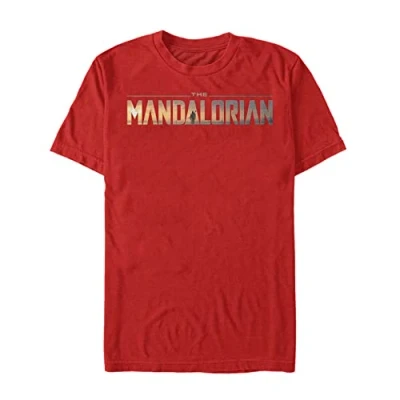 Abbildung von Star Wars Unisex Mandalorian Logo Organic Short Sleeve T shirt, Rot, XXL