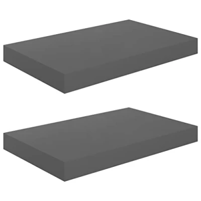 Abbildung von vidaXL 2X Wandregal Schwebend Hängeregal Wandboard Bücherregal Schweberegal Regalbrett CD DVD Regal Dekoregal Hochglanz Grau 40x23x3,8cm MDF