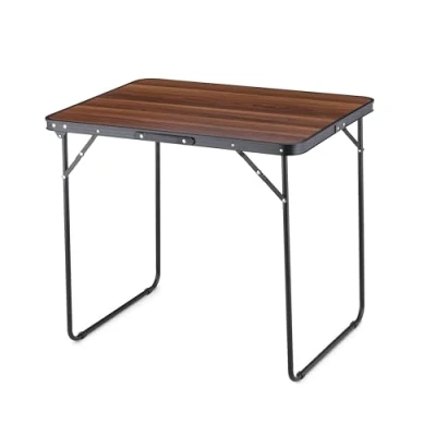 Abbildung von Outtec Campingtisch Klapptisch Reisetisch 80x60x70 cm Zusammenklappbar Gartentisch aus Alu und Tischplatte MDF Camping Balkontisch Picknick Strand Braun