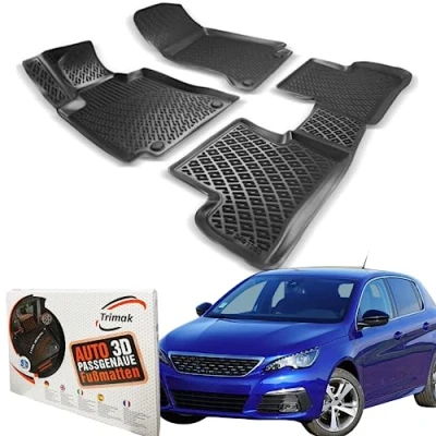 Abbildung von Trimak Passgenau 3D Fussmatten Auto Kompatibel mit Peugeot 308 2 Gen Fließheck 2013 2021 Zubehör 1. und 2. Reihe Gummimatten Autos TPE Allwetter Geruchlos rutschfest Vorne Hinten Schwartz