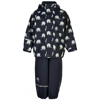 Abbildung von Celavi Unisex Kinder Rainwear Set Elephant AOP PU Regenset, Dunkelblau, 140