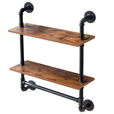 Abbildung von IBUYKE Wandregal, Schweberegal mit Handtuchhalter, 60x20x66cm, Wandboard für Bücher, Vintage Standregal, Leiterregal, Dekorative Regale, Wohnzimmer, Küche, Schlafzimmer, Badezimmer RF TM014