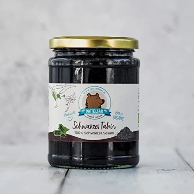 Abbildung von DATTELBÄR BIO Schwarzes Tahin, 500 g Glas 100% schwarzer Sesam in Rohkostqualität Reich an Kalzium Frei von jeglichen Zusatzstoffen