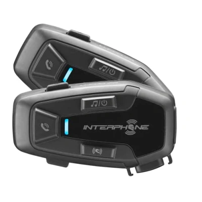 Abbildung von INTERPHONE UCOM7R Doppelt Abnehmbare Bluetooth 5.2 Motorrad Gegensprechanlage und integrierter Akku, 15 Stunden Autonomie, 4 Motorräder 1 km, TFT GPS kompatibel, 32 mm Lautsprecher