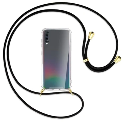 Abbildung von mtb more energy Handykette kompatibel mit Samsung Galaxy A70 (SM A705, 6.7&#039;&#039;) schwarz/Gold Smartphone Hülle zum Umhängen Anti Shock Full TPU Case