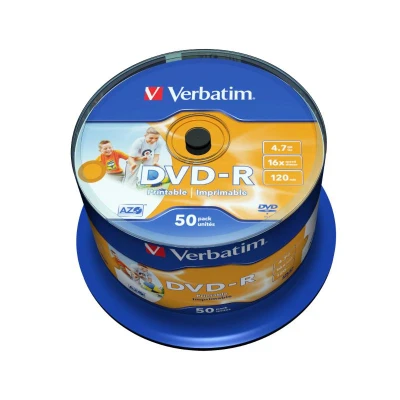 Abbildung von DVD R 4,7 GB VERBATIM AZO, Wide Printable Surface NON ID Cakebox 50 Stück