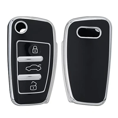 Abbildung von kwmobile Autoschlüssel Hülle kompatibel mit Audi 3 Tasten Klappschlüssel Schlüsselhülle Silikon Cover Schwarz Silber