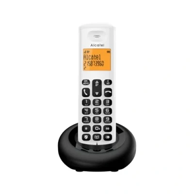 Abbildung von Alcatel E160 Weiß Schnurloses DECT Telefon mit Blockierung unerwünschter Anrufe, großes orangefarbenes hintergrundbeleuchtetes Display, leicht zu lesen, Klassische und polyphonische Klingeltöne
