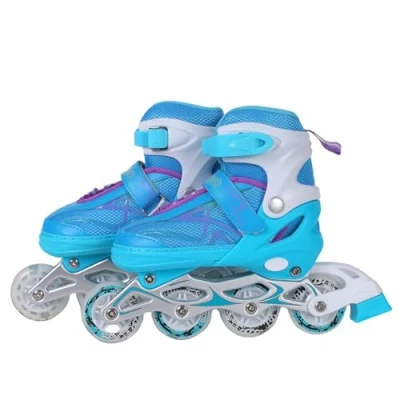 Abbildung von Endless EL1027 Inline Adjustable Skates Large 39 EUR (UK 5.5) 43 9) for 12 Years and Above Blue, White Aluminium Chassis 70 mm PU Wheels All Flash, ABEC 7 Bearings