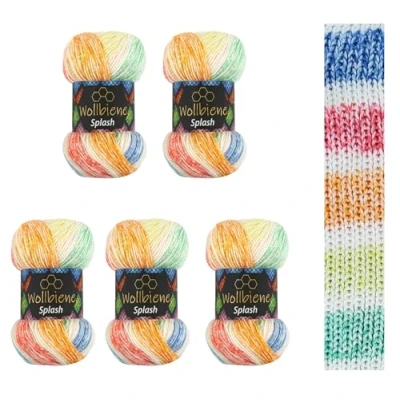 Abbildung von 5 x 100g Wollbiene Splash Batik 500 Gramm mit Farbverlauf Antipilling mehrfarbig Multicolor Strickwolle Häkelwolle Wolle Ganzjahreswolle (7040)