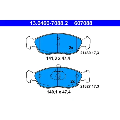 Abbildung von ATE 13.0460 7088.2 Bremsbelagsatz nicht für Verschleißwarnanzeiger vorbereitet, exkl. Verschleißwarnkontakt PEUGEOT: 306 Schrägheck, 106 II Schrägheck