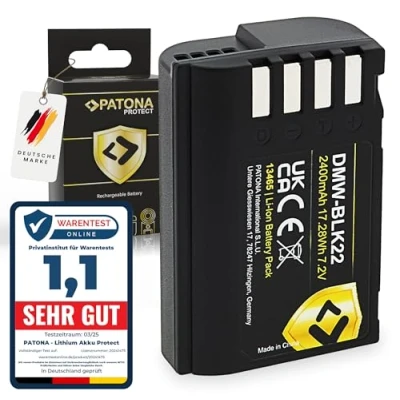 Abbildung von PATONA Protect DMW BLK22 Akku 2400mAh Ersatzakku kompatibel mit Panasonic Lumix DC S9 S5 S5II X IIX S5K G9 II GH5 GH5S GH6 GH7 DMWBLK22