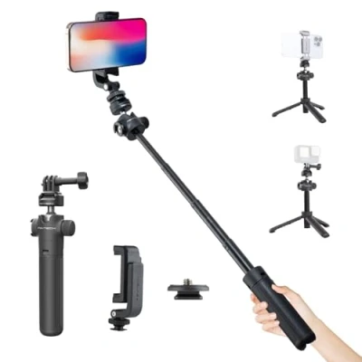 Abbildung von PGYTECH CapLock Verlängerungsstange Stativ mit Handy Clip für DJI OSMO Action, Gopro Hero, Pocket, Insta, XiaoYi, Feiyu Action Kameras 1/4&quot; 20 Gewindeadapter