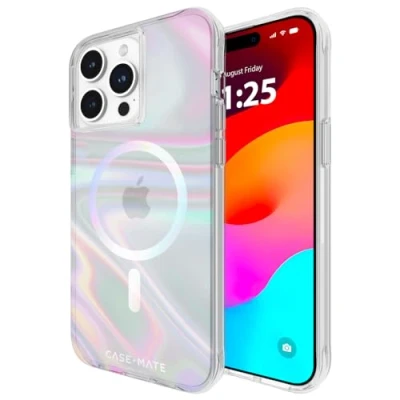 Abbildung von Case Mate Soap Bubble Mag Safe Schutzhülle kompatibel mit Apple iPhone 15 Pro Max Hülle Regenbogen (Farbwechsel Effekt, 3 m Fallschutz, Integrierter Ring) Transparent/Schillernd