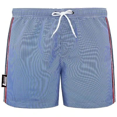 Abbildung von Luvanni Badehose für Herren Schnelltrocknende Badeshorts 19v2 mit Kordelzug Beachshorts Boardshorts Schwimmhose Männer Muster Streifen Streifenmuster gestreift blau weiß 4XL