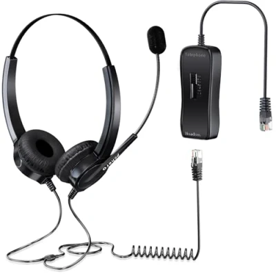 Abbildung von PChero Regelmäßige Ausflüge Phones Headset, Hands free Noise Cancelling Corded Binaural Headset Call Center Kopfhörer mit 4 Pin RJ9 Kristall Hea