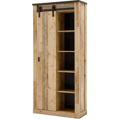 Abbildung von Home affaire Regal &quot;SHERWOOD&quot;, modernes Holz Dekor, mit Scheunentorbeschlag aus Metall, Höhe 201 cm