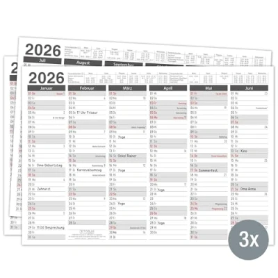 Abbildung von TOBJA Wandkalender A4 Tafelkalender Grau 2025 3er Set, Wandkalender, Jahresplaner, Urlaubsplaner A4, Kalender