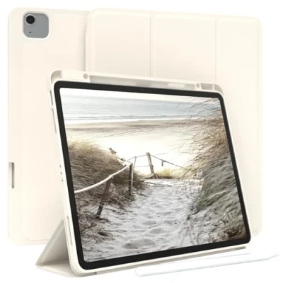 Abbildung von EAZY Case Schutzhülle mit Stifthalter für iPad Air 6 (12,9 Zoll) 12,9 Zoll Hülle Stifthalterung Tablet Cover Touchpen Smartcase aufstellbar Klappcase Auto Sleep Wake Up Etui Weiß
