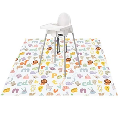 Abbildung von Womumon Spritzmatte für unter Hochstuhl/Kunst/Handwerk, waschbar, wasserdicht, rutschfest, Bodenspritzmatte, tragbare Spielmatte und Tischdecke, 129,5 cm