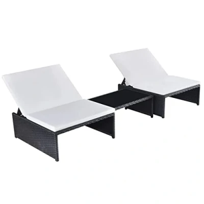 Abbildung von vidaXL 2X Sonnenliege mit Tisch Gartenliege Gartenmöbel Liege Relaxliege Strandliege Freizeitliege Liegestuhl Rattanmöbel Poly Rattan Schwarz