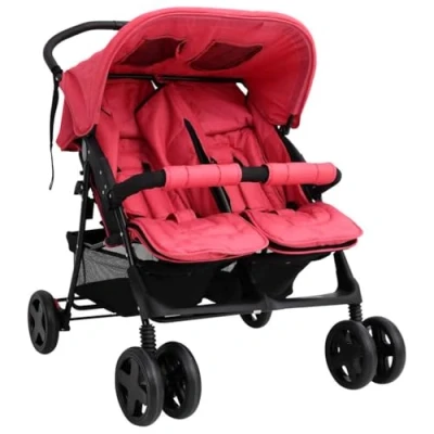 Abbildung von vidaXL Geschwisterwagen Klappbares Design Zwillingswagen Kinderwagen Baby Kinder Buggy Zwillingsbuggy Kinderbuggy Reisebuggy Rot Stahl
