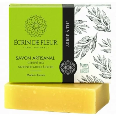 Abbildung von Écrin De Fleur Handgemachte Teebaumöl Seife BIO, festes duschgel, Naturkosmetik, vegan, 1x90g