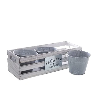 Abbildung von Linoows Pflanzkübel Pflanzentöpfe Set Blumentopf Satz in der Holzkiste (Set), Pflanzentopf Set, Landhaus Pflanzgefäße