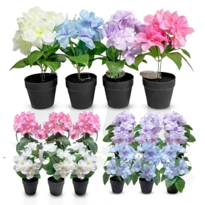 Abbildung von Murago 16er Set Künstliche Azaleen im Topf Bunt Kunstblume Kunstpflanze Pflanzen Blumen Gastro Hortansien Frühling Dekoration Rosa Lila Blau Tischdeko für Balkon Hochzeit