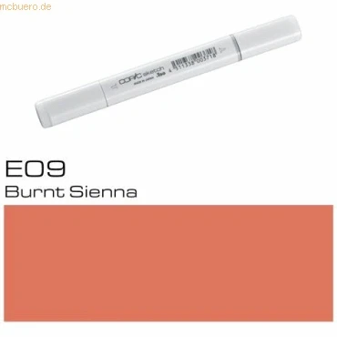 Abbildung von COPIC Sketch Marker Typ E 09, Burnt Sienna, professioneller Pinselmarker, mit einer Super Brush Spitze und Medium Broad