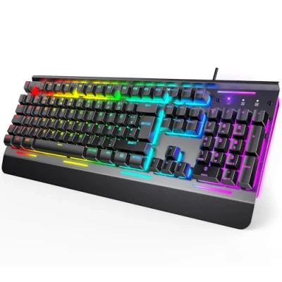 Abbildung von TECKNET RGB Gaming Tastatur für PC, Membran mit 105 Tasten, Vollmetall Pane, kabelgebundene Handgelenkauflage, 15 Zonen Beleuchtung, Computer Keyboard 25 Anti Ghosting Tasten