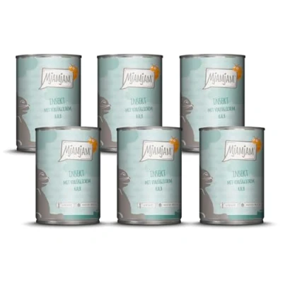 Abbildung von MjAMjAM Premium Nassfutter für Katzen Insekt mit vorzüglichem Kalb, 6er Pack (6 x 400 g), getreidefrei Insektenprotein