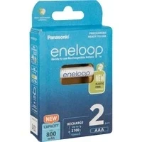 Abbildung von eneloop, AAA/Micro NI MH Akku, 2er Pack, Kapazität mit min. 800 mAh, Ready to Use Akkus, bis zu 2000 Mal wiederaufladbar, plastikfreier Verpackung, Standard, weiß
