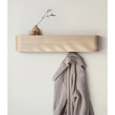 Abbildung von Kazai. Wandgarderobe &#039;Toke&#039; Moderne Design Garderobe mit verdeckten Wandhaken Garderobenpaneel aus Massivem Echtholz Furnier Eiche, weiß
