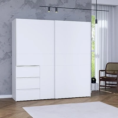 Abbildung von FORTE Schwebetürenschrank &quot;Winn, Schiebetürenschrank mit 3 Schubladen, Made in Europe&quot;, verschiedene Größen und Farben, sehr viel Stauraum