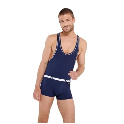 Abbildung von Hom Herren Rowing Roger One Piece Swimsuit, Jacquard Schnitt, Marineblau und Weiß, XL