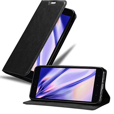 Abbildung von Cadorabo Hülle kompatibel mit Xiaomi RedMi Note 5A aus Premium Kunst Leder Flip Klappbare Stoßfeste Magnetische [Standfunktion] [Kartenfächern] Cover für Tasche in Schwarz