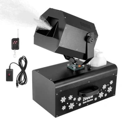 Abbildung von VEVOR Schneemaschine, 2000 W, Swing Schneemaschine mit 5 L Tank, kabelgebundene &amp; kabellose Fernbedienung zur Schneeflockenherstellung, Kunstschneemaschine für Weihnachtsfeiern, Hochzeitsbühneneffekte