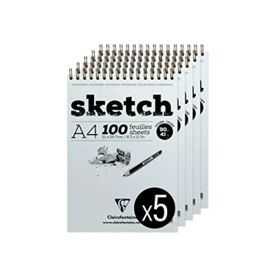 Abbildung von Clairefontaine 96644C Packung mit 5 Skizzenblöcken Doppelspirale SKETCH Papier, DIN A4 21x29,79cm, 100 Blatt Elfenbein, 90g, 1 Pack