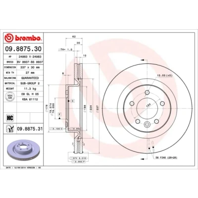 Abbildung von BREMBO Bremsscheibe LAND ROVER: Range Rover Sport, Discovery 3 COATED DISC LINE 30mm 5 innenbelüftet beschichtet hochgekohlt 09.8875.31 SDB000611