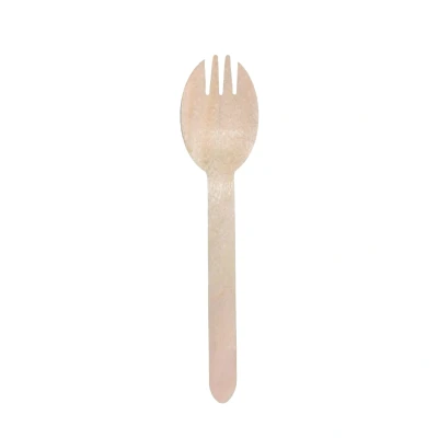 Abbildung von 100 Birkenholz Spork 16cm Einweg Göffel Mischung aus Holz Gabel und Löffel