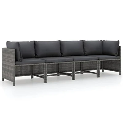 Abbildung von vidaXL Gartensofa 4 Sitzer mit Kissen Mittelsofa Ecksofa Sofa Lounge Gartenset Gartenmöbel Garten Garnitur Sitzgruppe Grau Poly Rattan