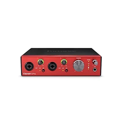 Abbildung von Focusrite Clarett+ 2Pre Audio Interface mit USB C Bus für die Musikproduktion, zwei professionellen Vorverstärkern und leistungsstarken, transparent klingenden Kopfhörerausgängen/Hi Z Eingängen