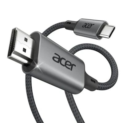 Abbildung von acer USB C auf HDMI Kabel 4K@60Hz, Thunderbolt 3/4 kompatibel, Aluminium+Nylon, Typ zu für iPhone 15/16 Pro Max, MacBook iPad Pro/Air, iMac, Surface Book 2, Samsung S24, Pixelbook usw. 1m