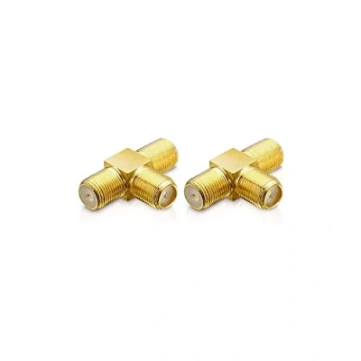 Abbildung von conecto F Verbinder, doppel Kupplung, 1x Buchse auf 2x Buchse, Adapter zur Erweiterung von Antennen Kabel/Koaxial Kabel, vergoldet, 2er Set